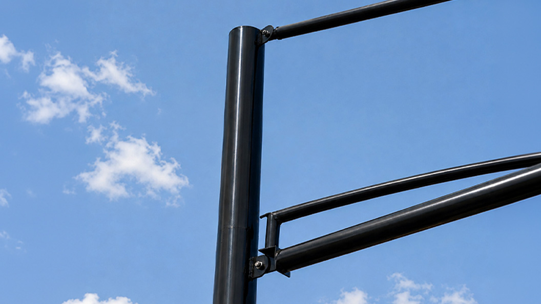 Close-up of 240 GSM grey shade cloth showing the dense woven texture used on Shadeports cantilever shade ports.