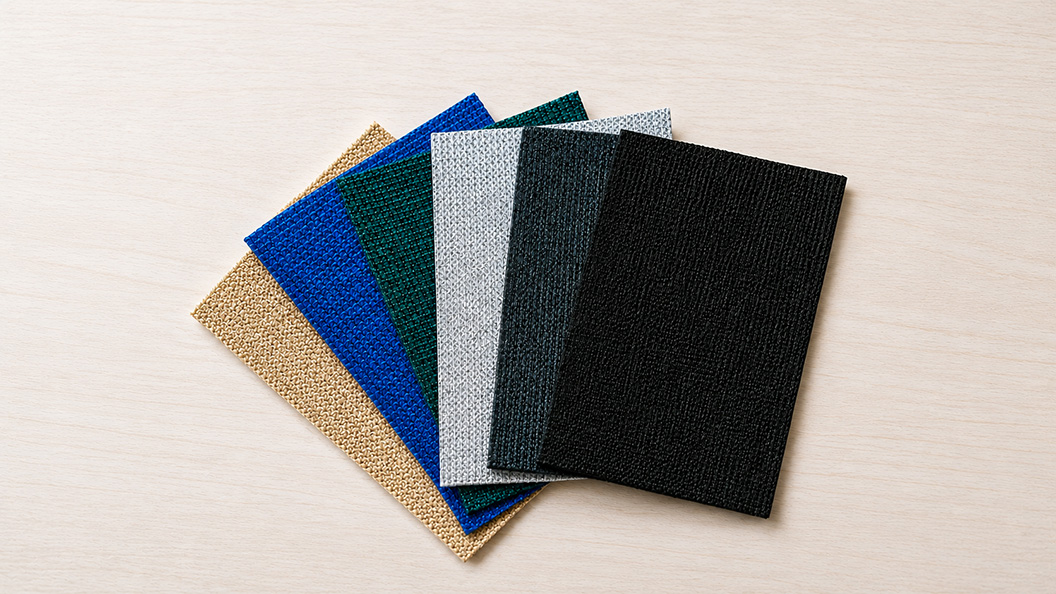 Shade net colour samples in beige, blue, green, silver, grey and black available for Shadeports cantilever shade ports.